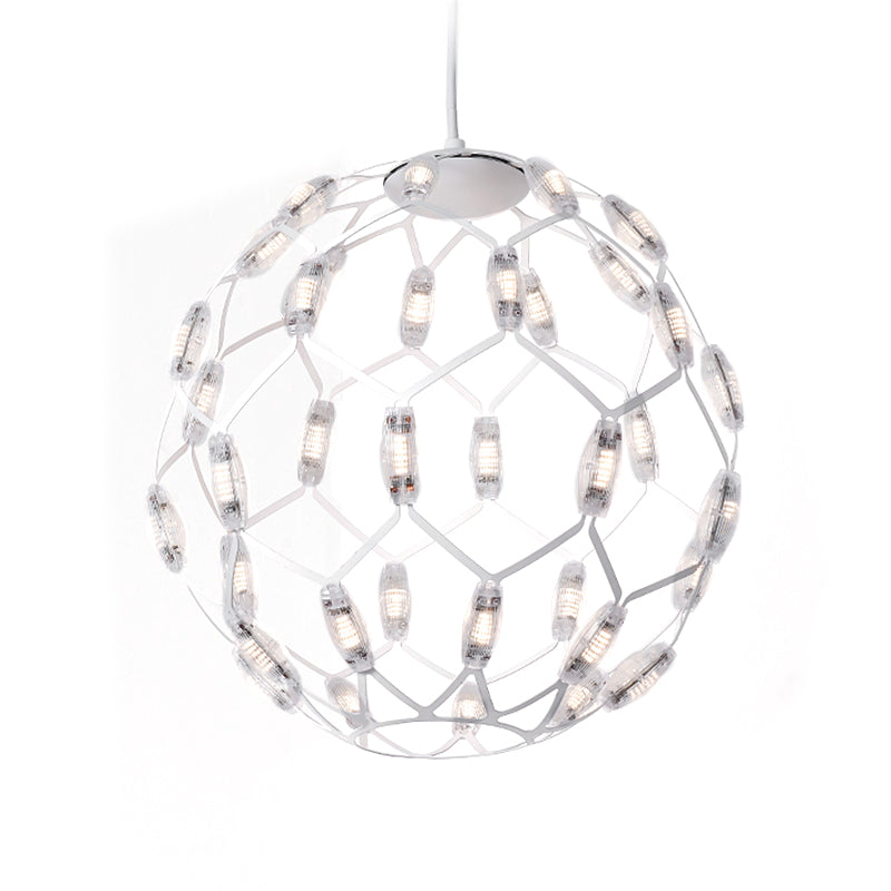 Modern Black/White Metal Globe Led Chandelier With Hollow Design - Stylish Hanging Lamp