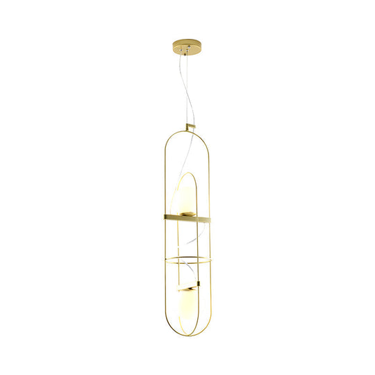 Gold Double Light Oblong Pendant Lamp - Modern Metal Suspension