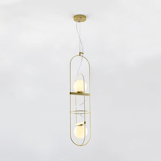 Gold Double Light Oblong Pendant Lamp - Modern Metal Suspension