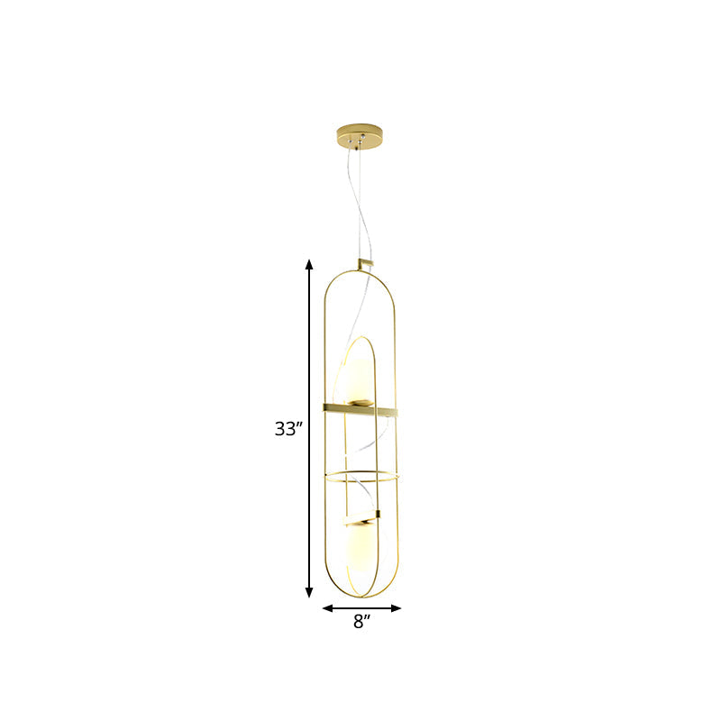 Gold Double Light Oblong Pendant Lamp - Modern Metal Suspension