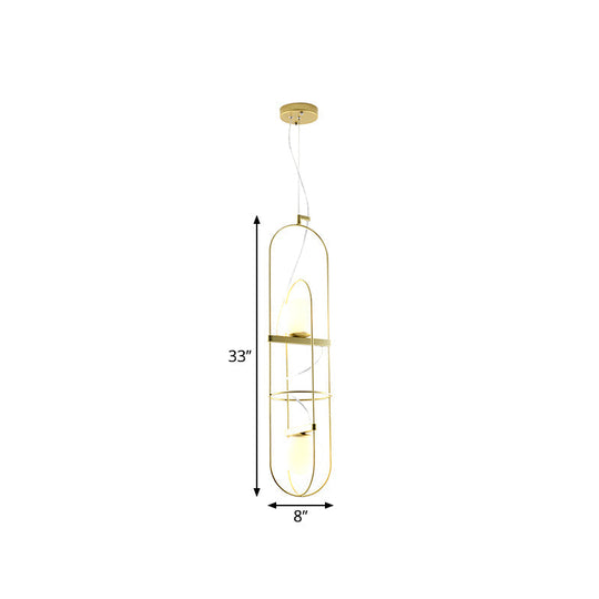 Gold Double Light Oblong Pendant Lamp - Modern Metal Suspension