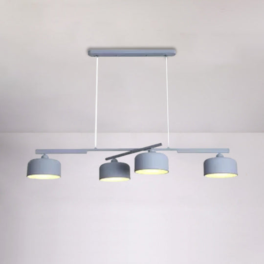 Modern Macaron Drum Chandelier: Metal Ceiling Lamp 4 Lights For Dining Table