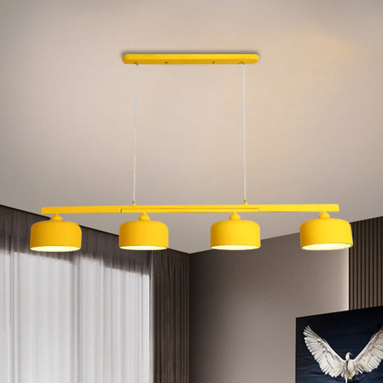 Modern Macaron Drum Chandelier: Metal Ceiling Lamp 4 Lights For Dining Table