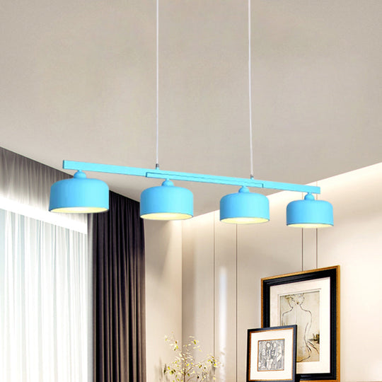 Modern Macaron Drum Chandelier: Metal Ceiling Lamp 4 Lights For Dining Table