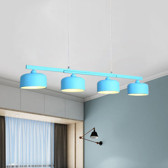 Modern Macaron Drum Chandelier: Metal Ceiling Lamp 4 Lights For Dining Table