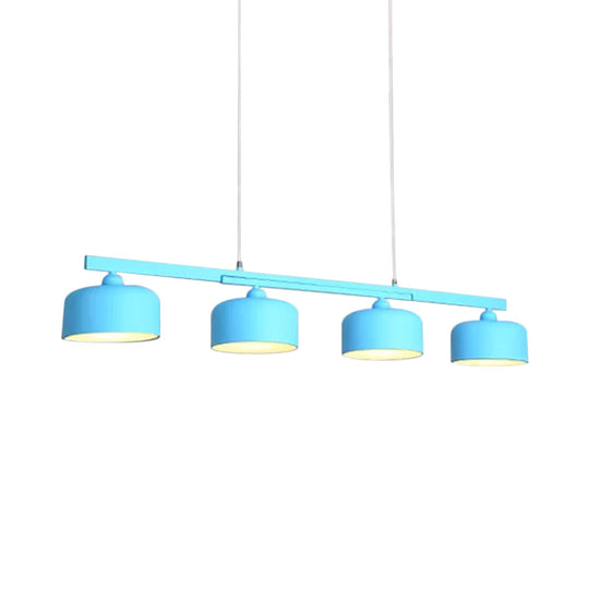 Modern Macaron Drum Chandelier: Metal Ceiling Lamp 4 Lights For Dining Table