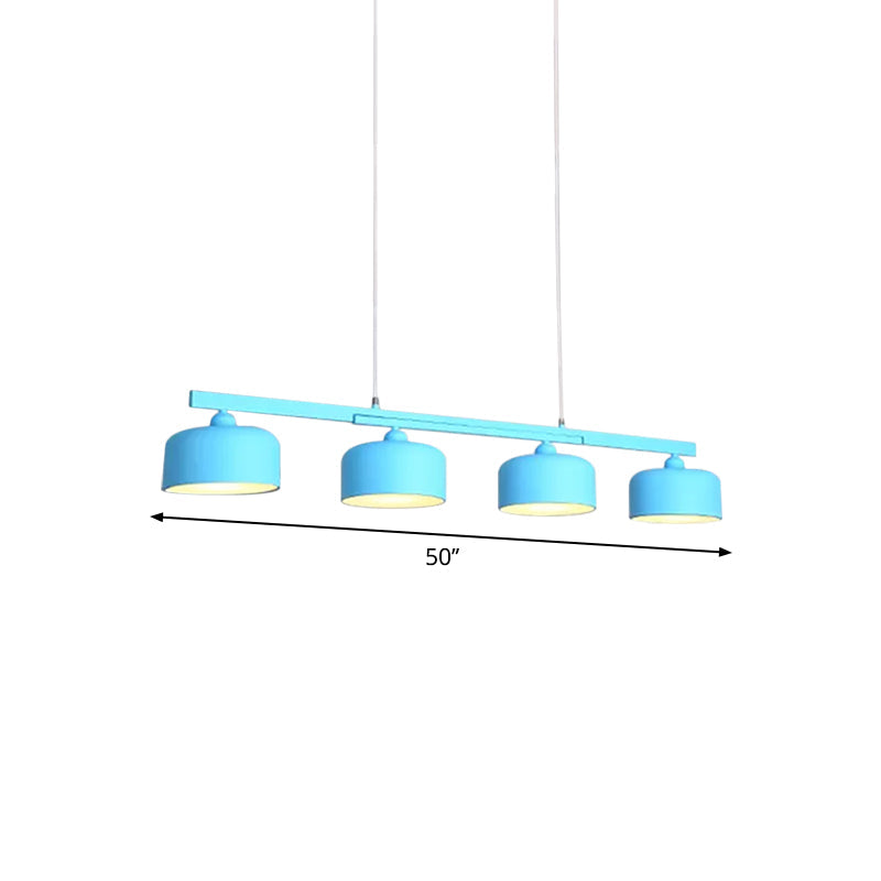 Modern Macaron Drum Chandelier: Metal Ceiling Lamp 4 Lights For Dining Table