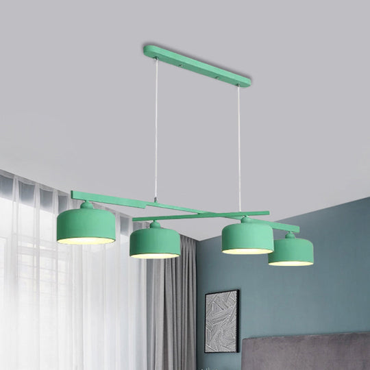 Modern Macaron Drum Chandelier: Metal Ceiling Lamp 4 Lights For Dining Table