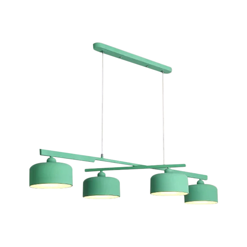 Modern Macaron Drum Chandelier: Metal Ceiling Lamp 4 Lights For Dining Table