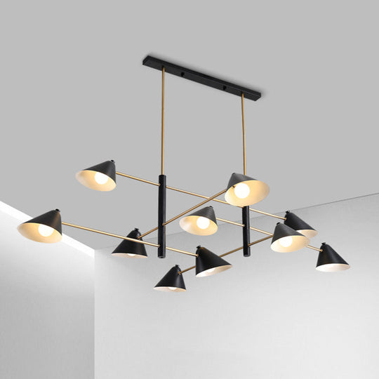 Contemporary Large Chandelier With Black Tilted Shades - 6/8/10 Heads Metal Hanging Light Fixture