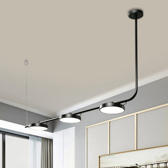 Modern Black/White Chandelier With Drum Shade - 2/3 Lights Island Lighting For Dining Room