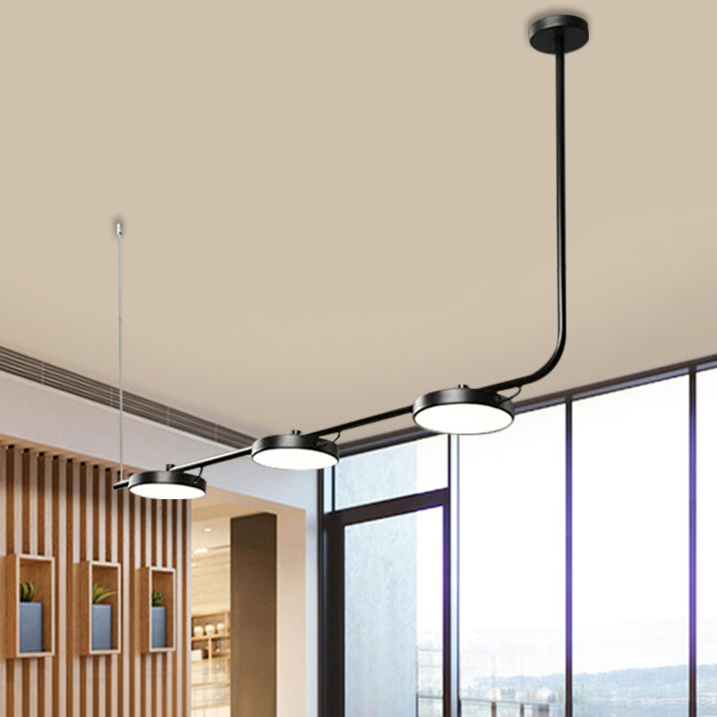 Modern Black/White Chandelier With Drum Shade - 2/3 Lights Island Lighting For Dining Room