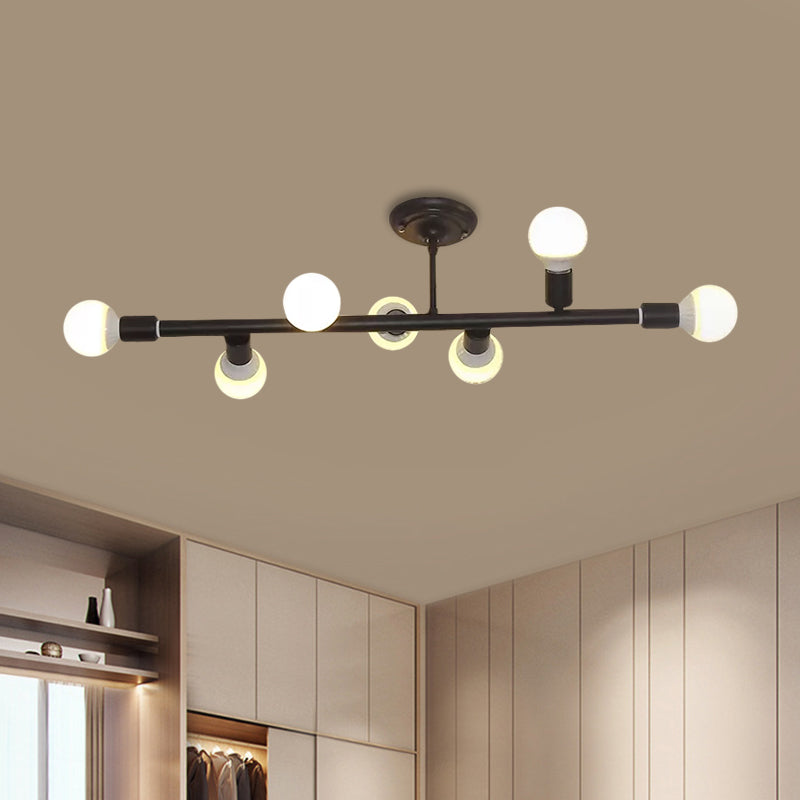 Modern Black Open Bulb Island Light With 7/13 Metal Lights - Simple Ceiling Lamp