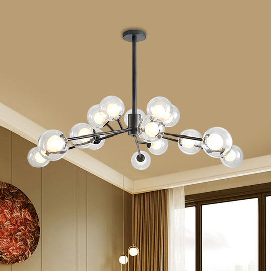 Modern Large Chandelier: 15/18 Lights Restaurant Hotel Branch Metal Black/Gold Hanging Lamp