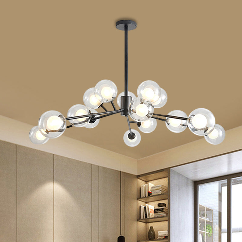 Modern Large Chandelier: 15/18 Lights Restaurant Hotel Branch Metal Black/Gold Hanging Lamp