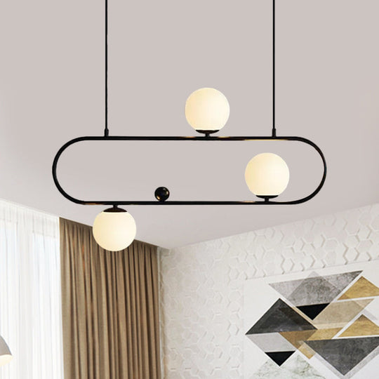 Modern Opal Glass Oblong Chandelier Ceiling/Island Light Fixture With 3/4 Black/Gold Lights For