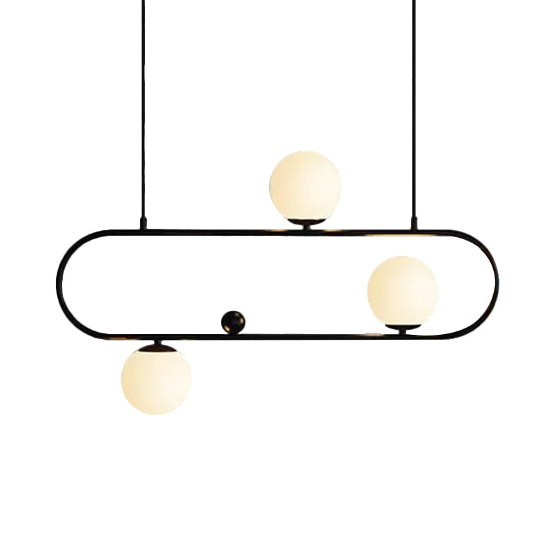 Modern Opal Glass Oblong Chandelier Ceiling/Island Light Fixture With 3/4 Black/Gold Lights For