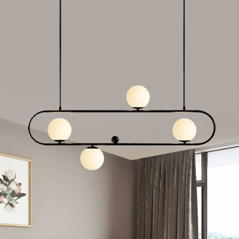 Modern Opal Glass Oblong Chandelier Ceiling/Island Light Fixture With 3/4 Black/Gold Lights For