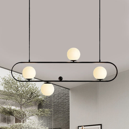 Modern Opal Glass Oblong Chandelier Ceiling/Island Light Fixture With 3/4 Black/Gold Lights For