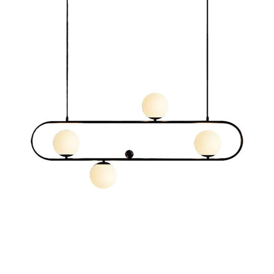 Modern Opal Glass Oblong Chandelier Ceiling/Island Light Fixture With 3/4 Black/Gold Lights For