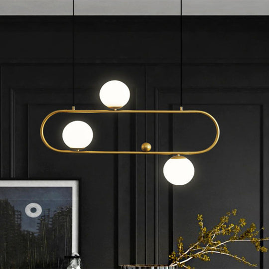 Modern Opal Glass Oblong Chandelier Ceiling/Island Light Fixture With 3/4 Black/Gold Lights For