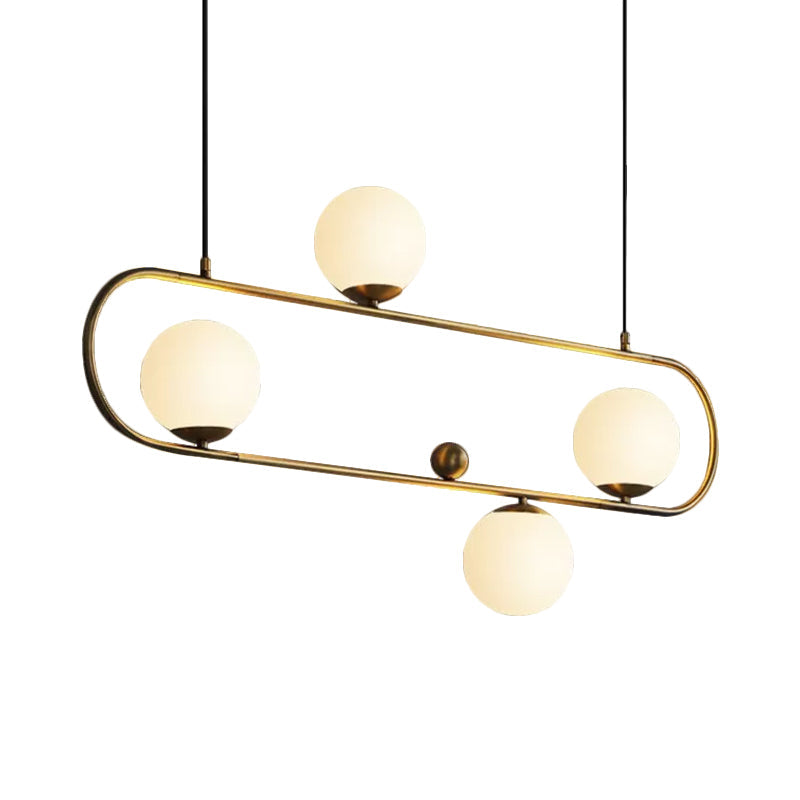 Modern Opal Glass Oblong Chandelier Ceiling/Island Light Fixture With 3/4 Black/Gold Lights For