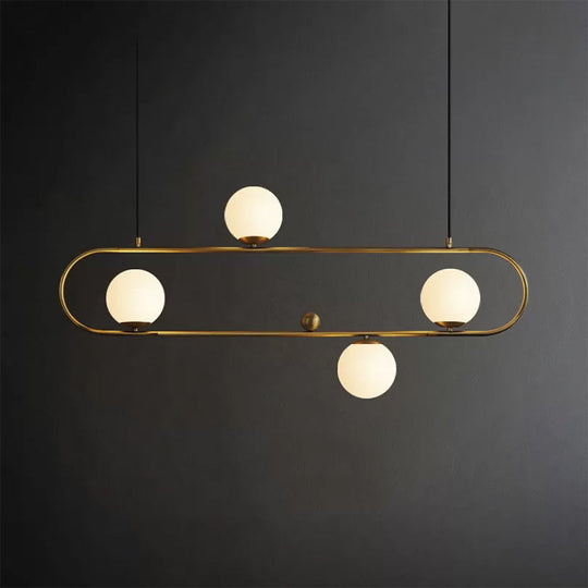 Modern Opal Glass Oblong Chandelier Ceiling/Island Light Fixture With 3/4 Black/Gold Lights For