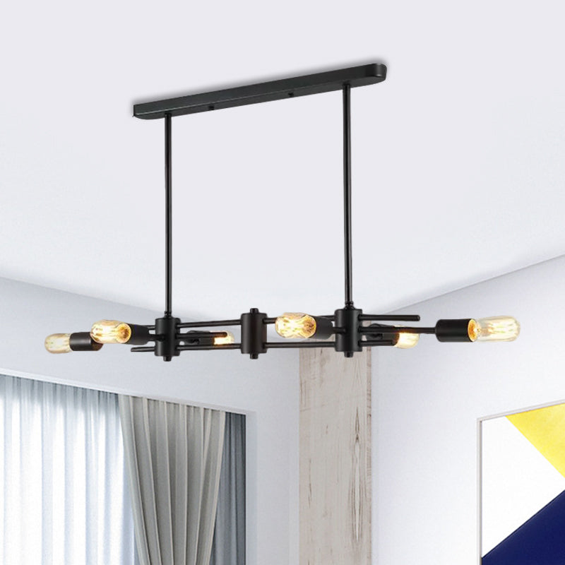 Modern Black Hanging Chandelier: Restaurant Exposed Bulb Island Light 6/8 Lights Metallic Finish 6 /