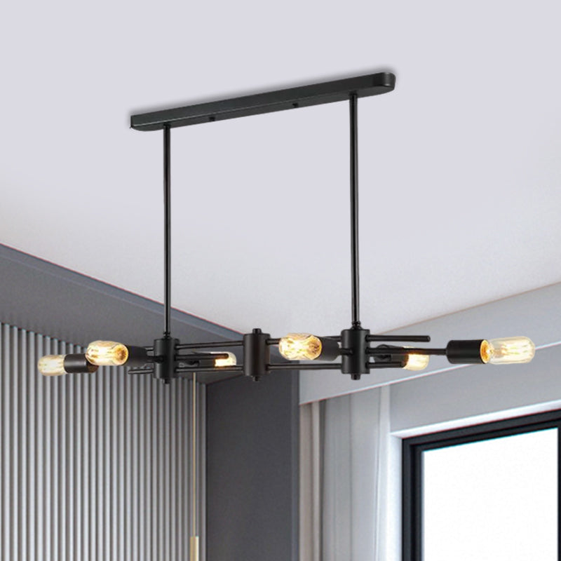 Modern Black Hanging Chandelier: Restaurant Exposed Bulb Island Light 6/8 Lights Metallic Finish