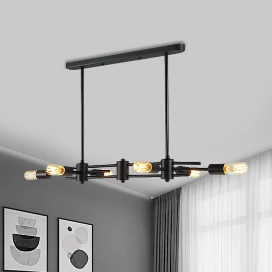 Modern Black Hanging Chandelier: Restaurant Exposed Bulb Island Light 6/8 Lights Metallic Finish