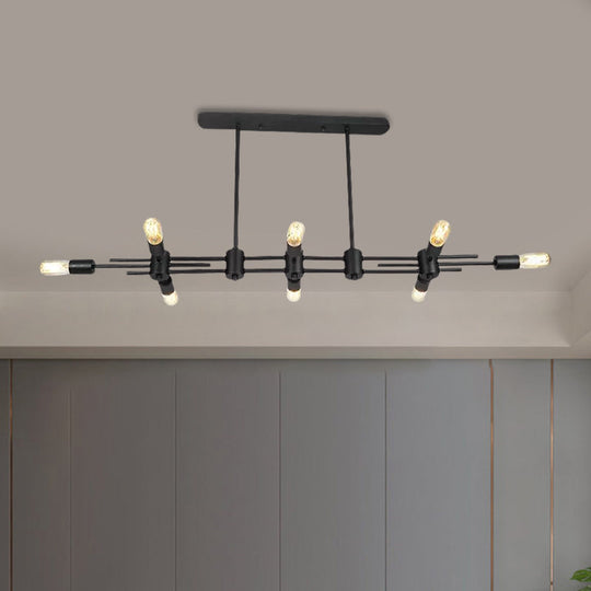 Modern Black Hanging Chandelier: Restaurant Exposed Bulb Island Light 6/8 Lights Metallic Finish