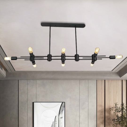 Modern Black Hanging Chandelier: Restaurant Exposed Bulb Island Light 6/8 Lights Metallic Finish