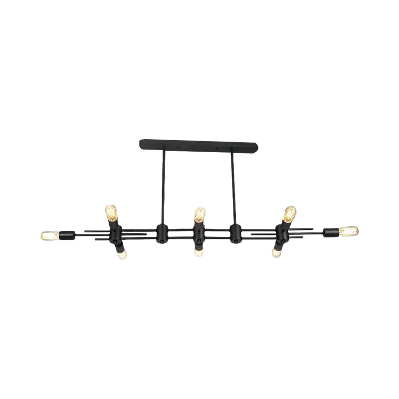 Modern Black Hanging Chandelier: Restaurant Exposed Bulb Island Light 6/8 Lights Metallic Finish