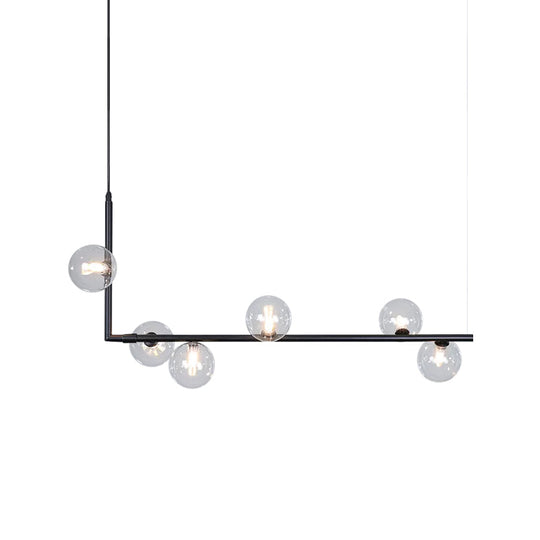 Modern Linear Chandelier - 6/8 Lights Glass Shade Island Light In Black/Gold