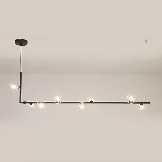 Modern Linear Chandelier - 6/8 Lights Glass Shade Island Light In Black/Gold