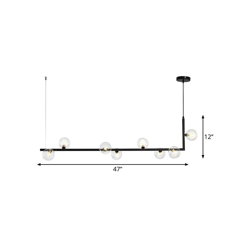 Modern Linear Chandelier - 6/8 Lights Glass Shade Island Light In Black/Gold