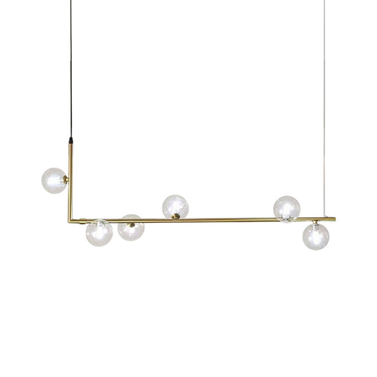 Modern Linear Chandelier - 6/8 Lights Glass Shade Island Light In Black/Gold