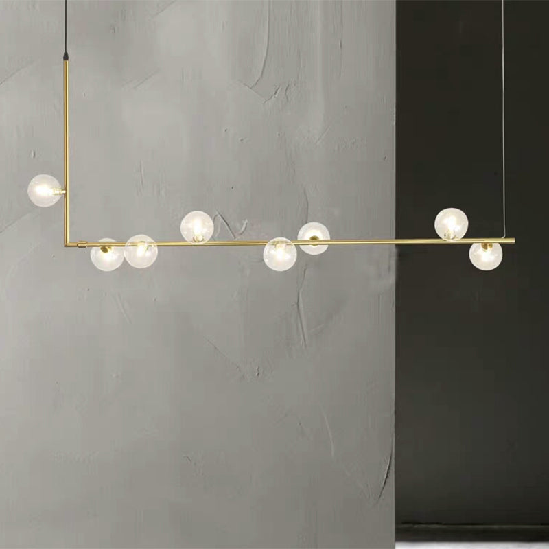 Modern Linear Chandelier - 6/8 Lights Glass Shade Island Light In Black/Gold