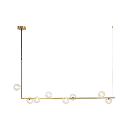 Modern Linear Chandelier - 6/8 Lights Glass Shade Island Light In Black/Gold