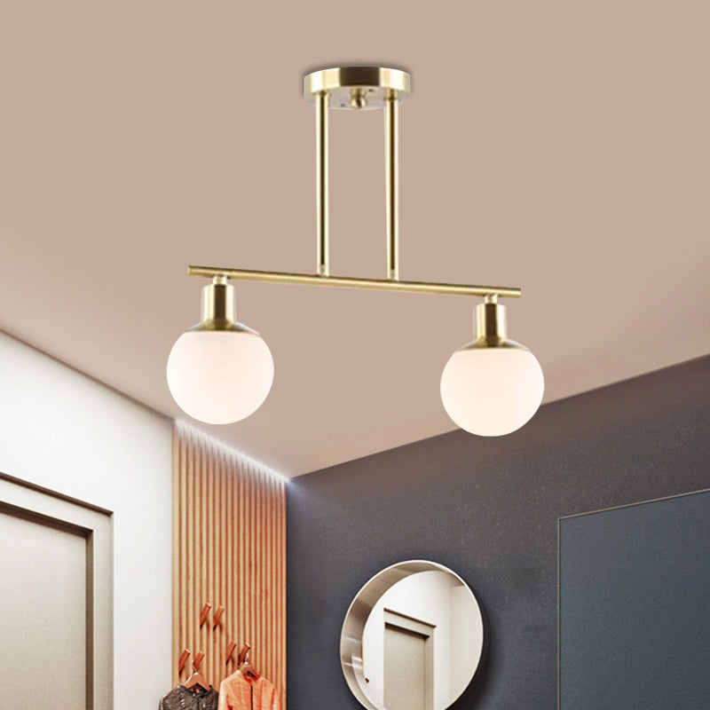 Modern Milk Glass Orb Linear Chandelier Pendant Light - 2/3 Heads Gold Finish