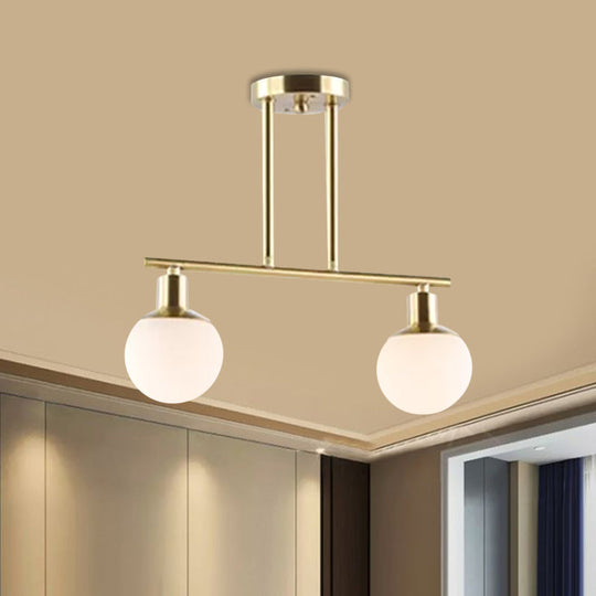 Modern Milk Glass Orb Linear Chandelier Pendant Light - 2/3 Heads Gold Finish