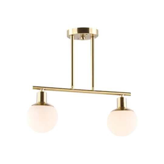 Modern Milk Glass Orb Linear Chandelier Pendant Light - 2/3 Heads Gold Finish