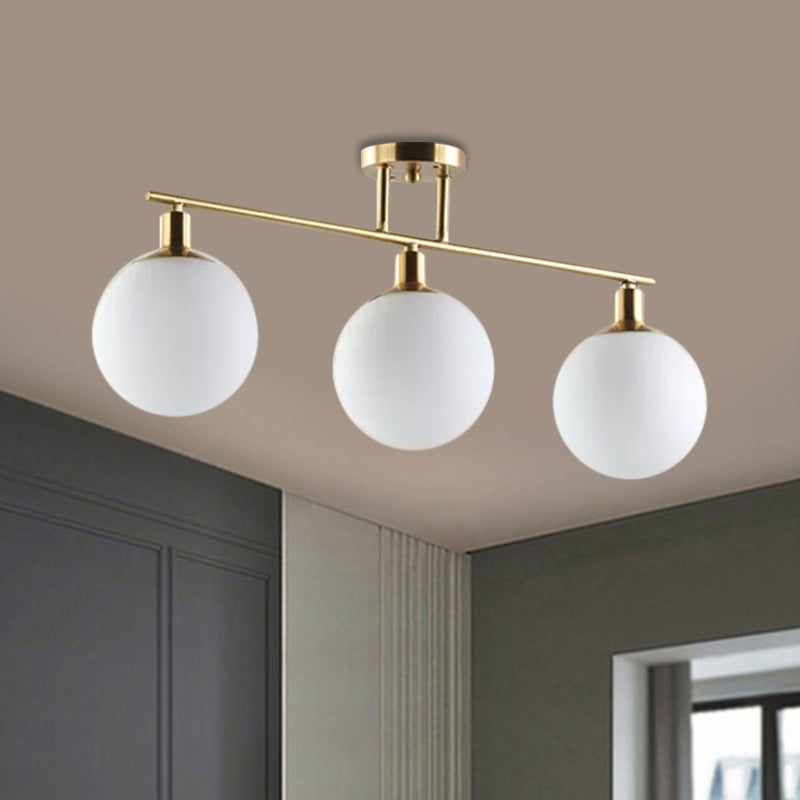 Modern Milk Glass Orb Linear Chandelier Pendant Light - 2/3 Heads Gold Finish 3 /