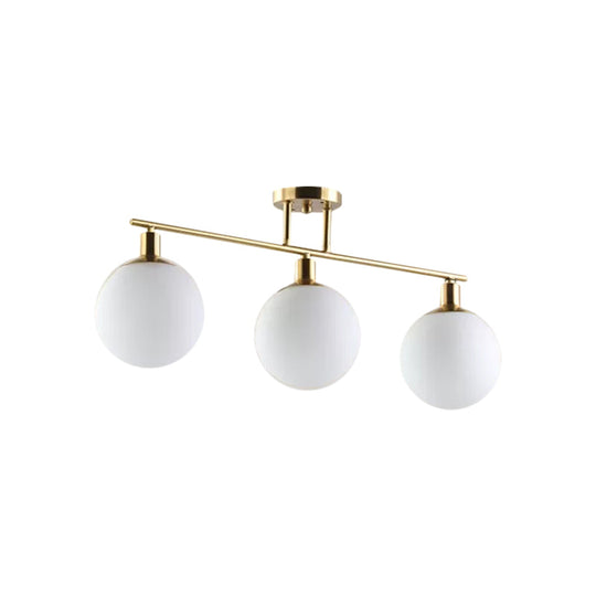 Modern Milk Glass Orb Linear Chandelier Pendant Light - 2/3 Heads Gold Finish