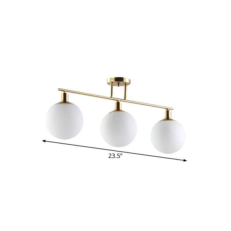 Modern Milk Glass Orb Linear Chandelier Pendant Light - 2/3 Heads Gold Finish