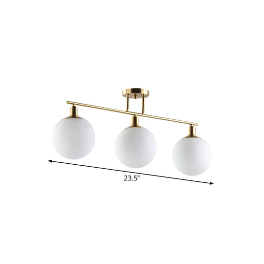 Modern Milk Glass Orb Linear Chandelier Pendant Light - 2/3 Heads Gold Finish