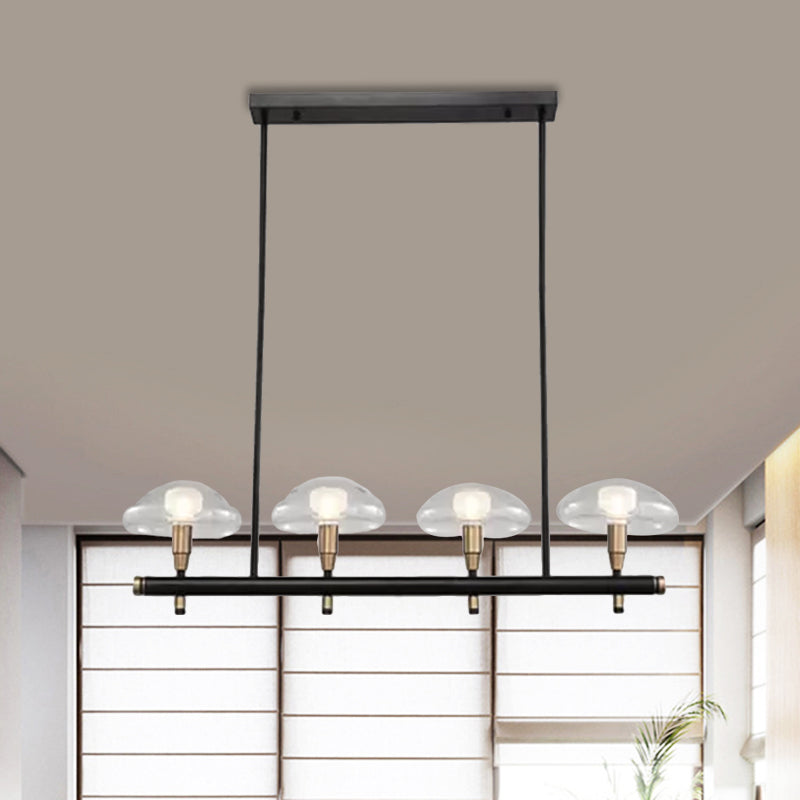 Black Glass Island Pendant Light With 4/6 Clear Mushroom Shades - Ideal For Restaurants