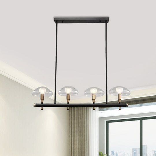 Black Glass Island Pendant Light With 4/6 Clear Mushroom Shades - Ideal For Restaurants