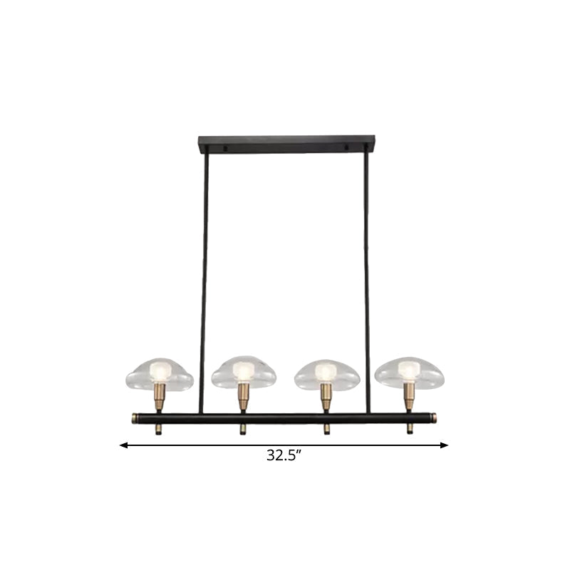 Black Glass Island Pendant Light With 4/6 Clear Mushroom Shades - Ideal For Restaurants