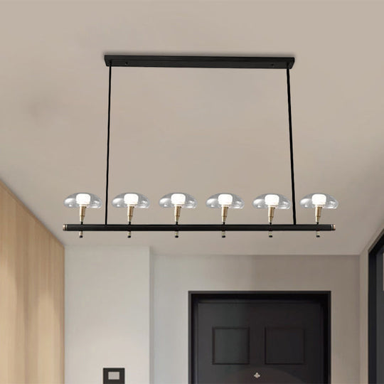 Black Glass Island Pendant Light With 4/6 Clear Mushroom Shades - Ideal For Restaurants